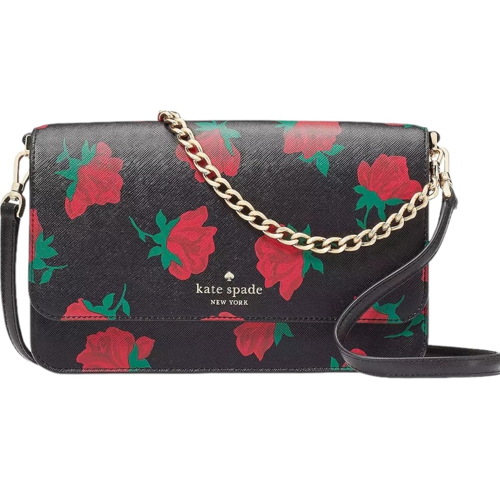 ♠️🌹Kate Spade Madison Ditsy Rose Toss Print Saffiano Flap Convertible Crossbody